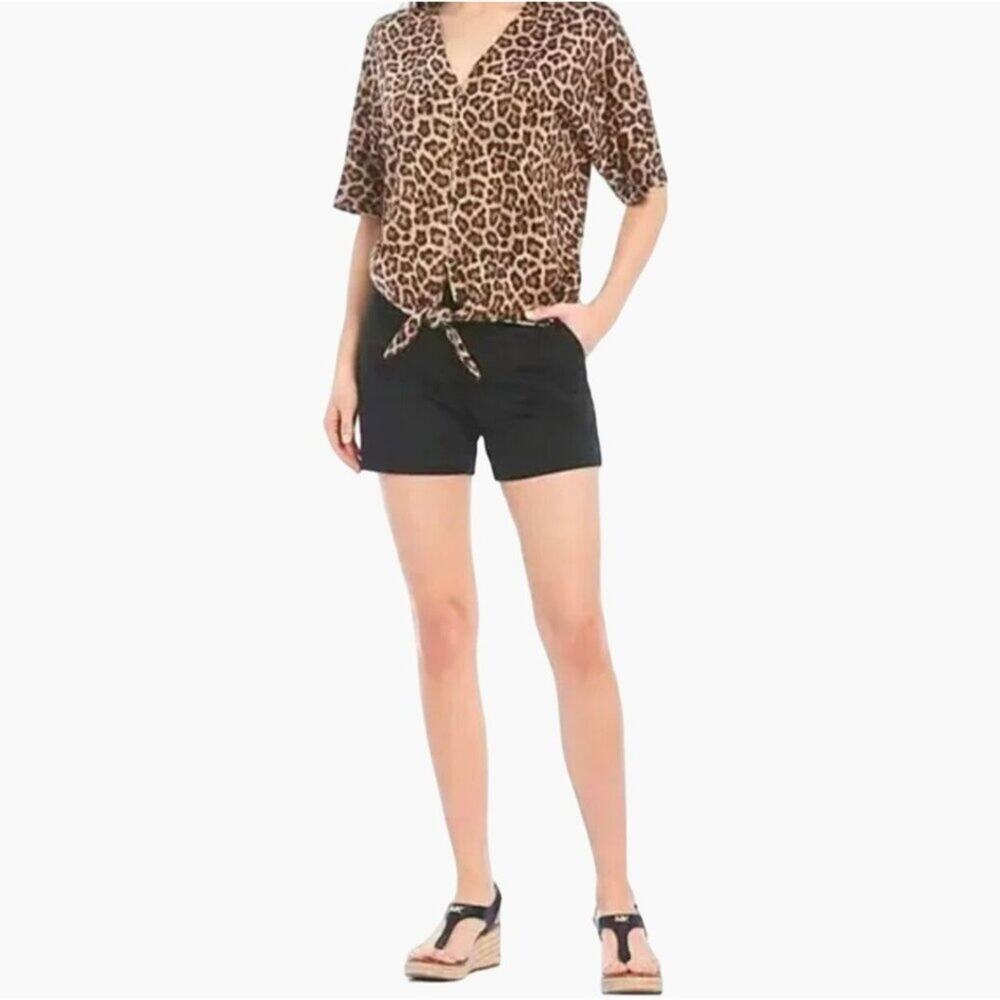 Michael Kors Black Shorts Women's Size 6 Bermuda Cotton style Dressy Pocket Belt